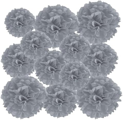 PATIKIL 4 6 8 Grey Tissue Pom Poms Flowers 12 Pack