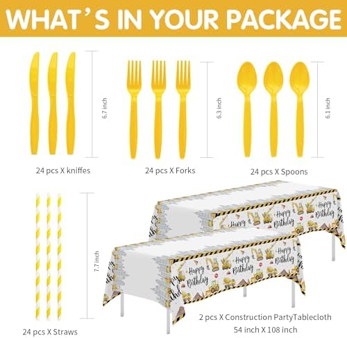 Construction Birthday Party Tableware Set for 24 Guests