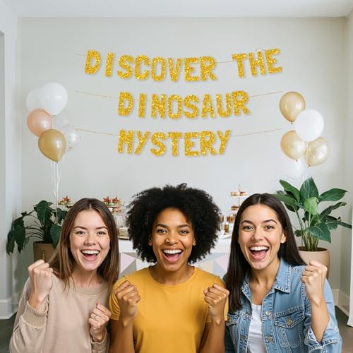 Meowoo Dinosaur Party Banner with Gold Glitter