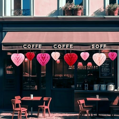 PheiLa 12pcs Heart Shaped Honeycomb Balls Party Decorations