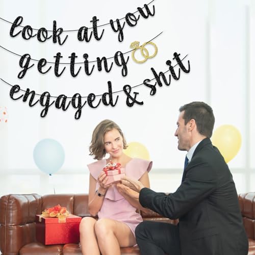 Funny Engaged Banner with Black Glitter