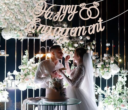 Pre-Strung Happy Engagement Banner - Rose Gold Glitter