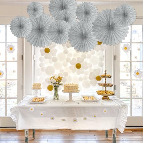 20 Pcs Silver Grey Hanging Paper Fans for Events