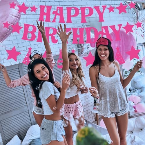 GOGOBAY Hot Pink Birthday Decorations 7PCS Set