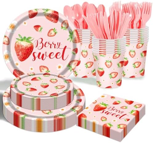 Strawberry Themed Tableware Set - 175 Pieces Baby Shower Party Supplies