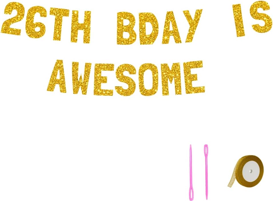 Meowoo 26th Birthday Bash Decor Gold Banner
