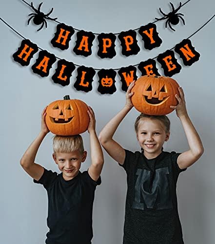 JOZON Happy Halloween Banner with Spider Pumpkin Sign