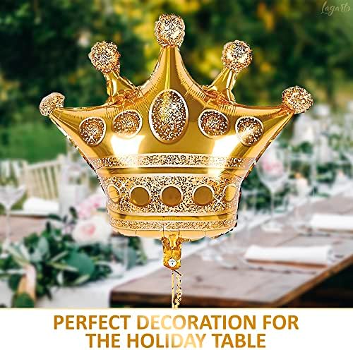 3 Pcs Gold Foil Crown Balloons for Birthday Parties