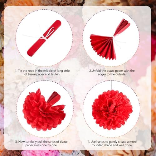 Tissue Paper Pom Poms 18 Piece Set Pink Flowers Decorations