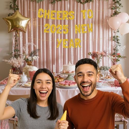 Meowoo 2025 Celebration Banner with Gold Glitter