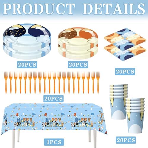 102 PCS Blue Dog Party Tableware Set