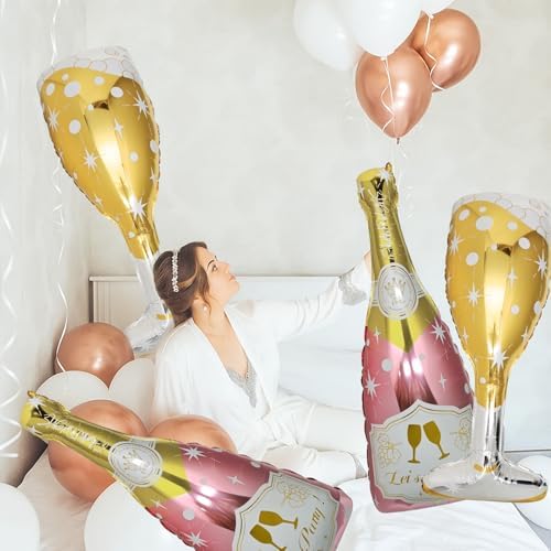4 Pcs Champagne Balloons Rose Gold Foil Decorations