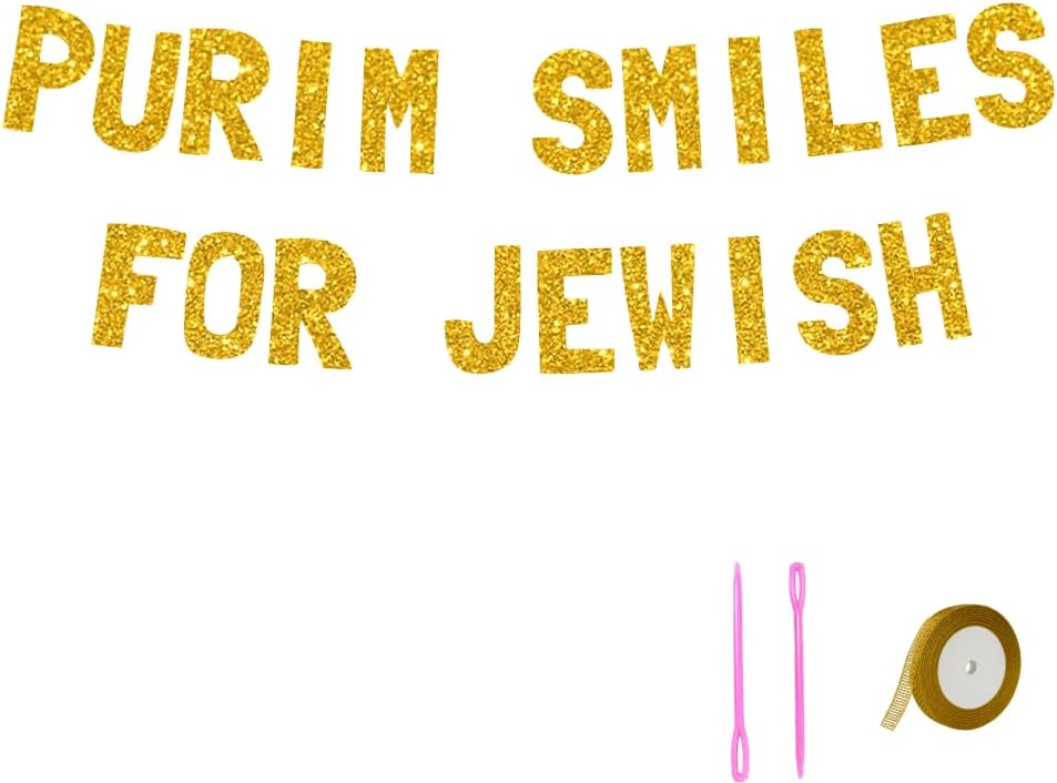 Meowoo Purim Smiles Decorations Gold Glitter Banner