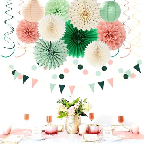 Sage Olive Green Pink Beige Boho Decorations 33pcs