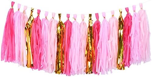 28 Ct Hot Pink Gold Tissue Hanging Decorations Set
