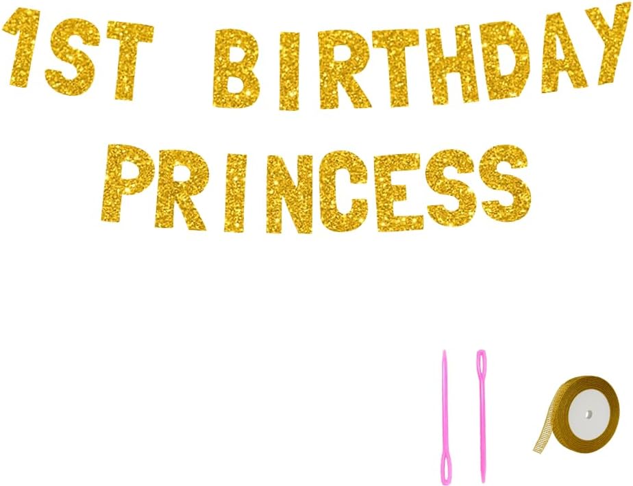 Meowoo 1st Birthday Princess Decoration Set Gold Glitter Banner Party