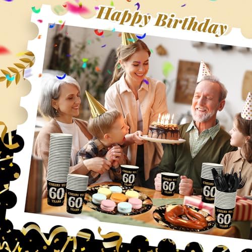 240 Pcs 60th Birthday Party Tableware Set Black Gold
