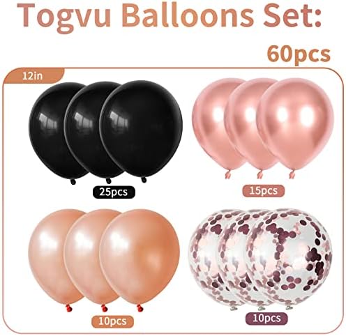 Rose Gold Black Pearl Balloons 60 Pcs for Parties