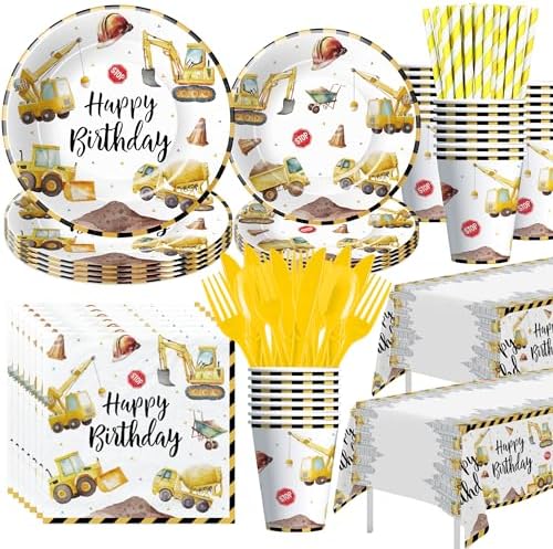 Construction Birthday Party Tableware Set for 24 Guests