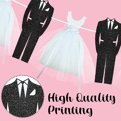 Elegant Bridal Shower Banner with Tulle and Tuxedo Cutouts