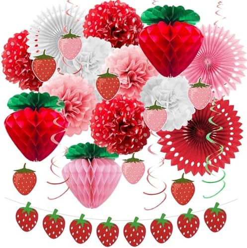 Lasocy Strawberry Party Decor Set for Girls