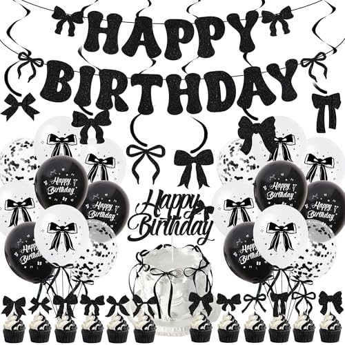 Black Bow Birthday Decorations Set