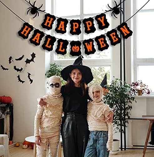 JOZON Happy Halloween Banner with Spider Pumpkin Sign