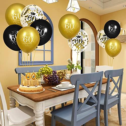 Black Gold 60th Birthday Balloons 15 Pcs Party Decor