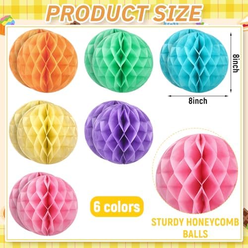 Affrolling 12 Pcs 8 Inch Pastel Honeycomb Balls Decoration Set