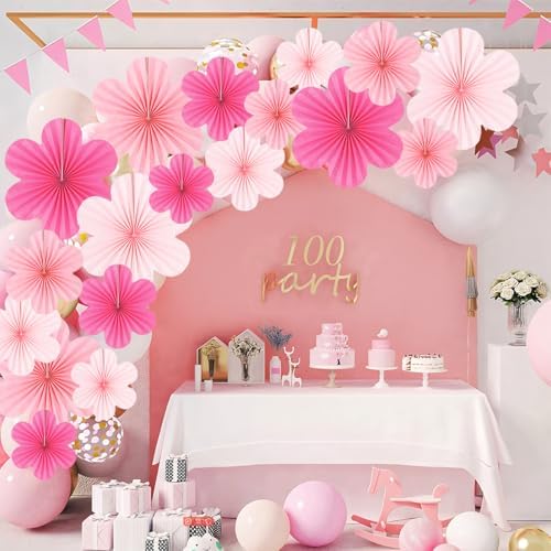 DODOKIM Pink Paper Fans Wall Decor Pack of 9