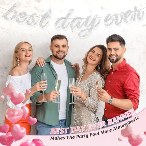 Best Day Ever Silver Glitter Hanging Banner