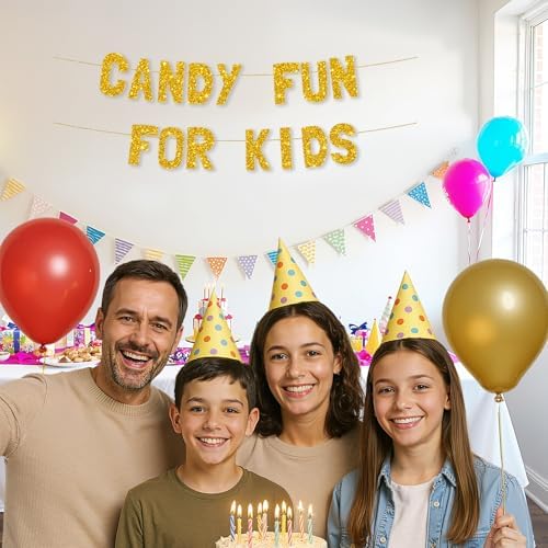 Meowoo Sweet Candy Fun Banner with Glittery Gold Letters