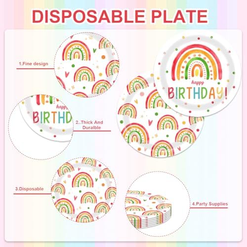 Rainbow Birthday Decorations 40Pcs Plates and Napkins