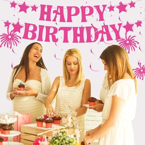 GOGOBAY Hot Pink Birthday Decorations 7PCS Set