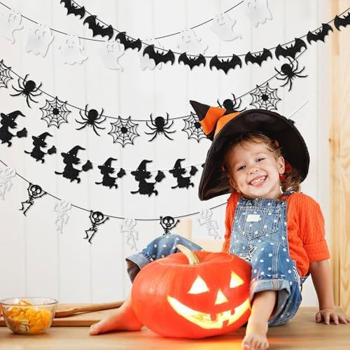 CCINEE Halloween Bat Spider Ghost Skeleton Witch Garland 5 PCS