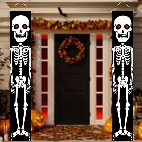 Allenjoy Halloween Skull Soldier Porch Sign Banner 2PCS