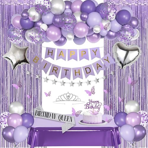 Lavender Purple Birthday Decorations for Women Girls