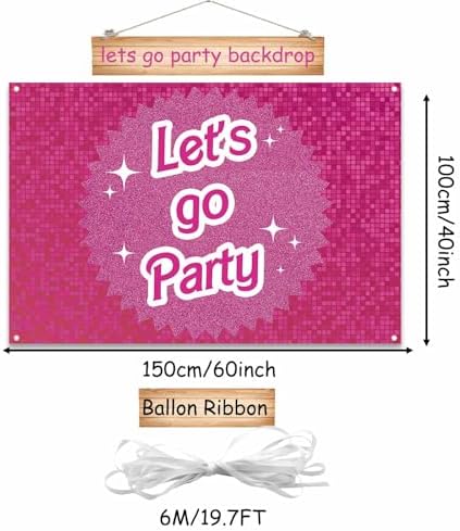 Pink Birthday Party Decorations Lets Go Backdrop Banner