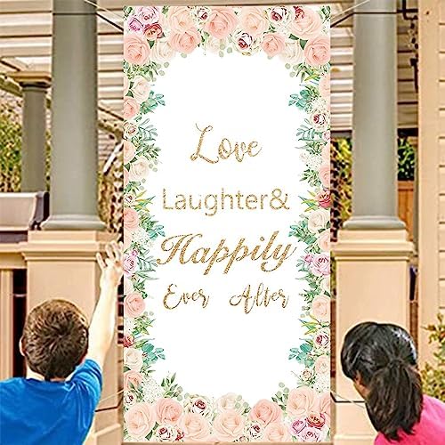 Love Laughter Wedding Door Cover 708X354 Beige