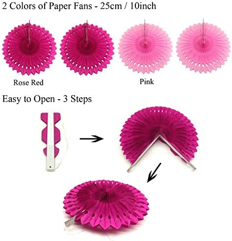 ZERODECO 21 Pcs Pink Paper Fans and Pom Poms Decorations