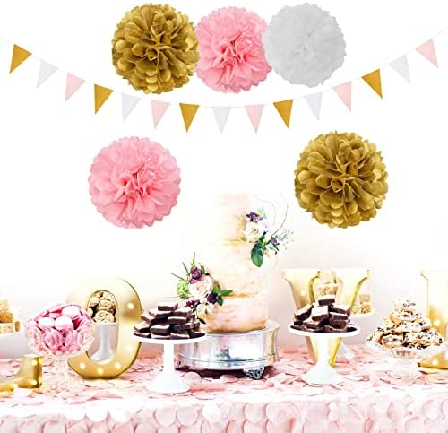 Pink White Gold Girl Birthday Decor Kit 23pcs