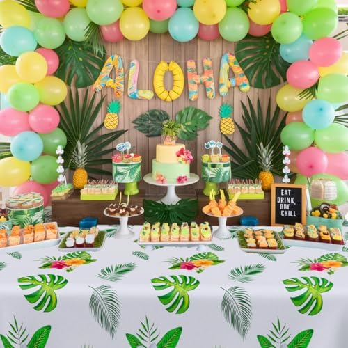 3PCS Hawaiian Luau Tablecloths Plastic 54x108 Inch Disposable Tropical Decor