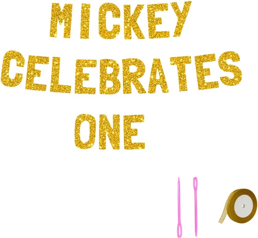 Meowoo Mickey Themed Birthday Decorations Gold Letters Banner