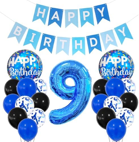 Blue 9th Birthday Balloons Decorations for Kids