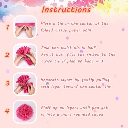 12 Pcs Pink Tissue Paper Pom Poms Kit