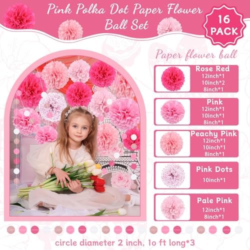 Pink Party Decorations Set with Pom Poms and Garland