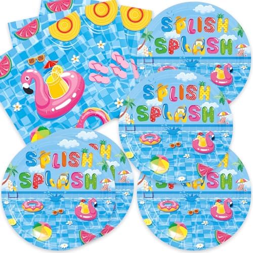 40Pcs Pool Party Decorations Summer Beach Birthday Plates Napkins Set