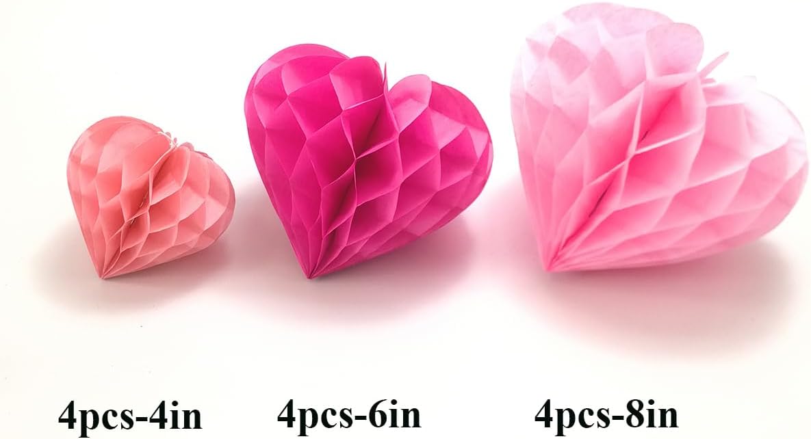 Heart Tissue Paper Pom Poms Decor Set 12pcs