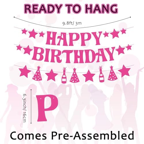 GOGOBAY Hot Pink Birthday Decorations 7PCS Set