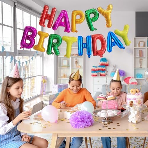 Rainbow Happy Birthday Balloons Banner 16 Inch Decorations